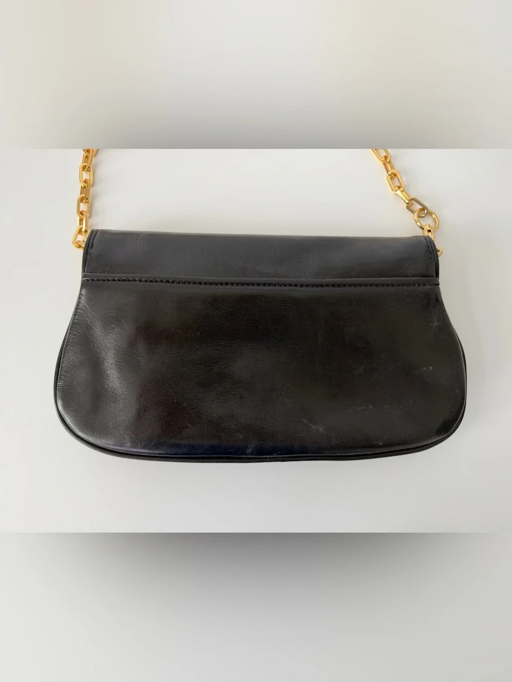 Tory Burch Reva Leather Clutch in Black with Gold Chain